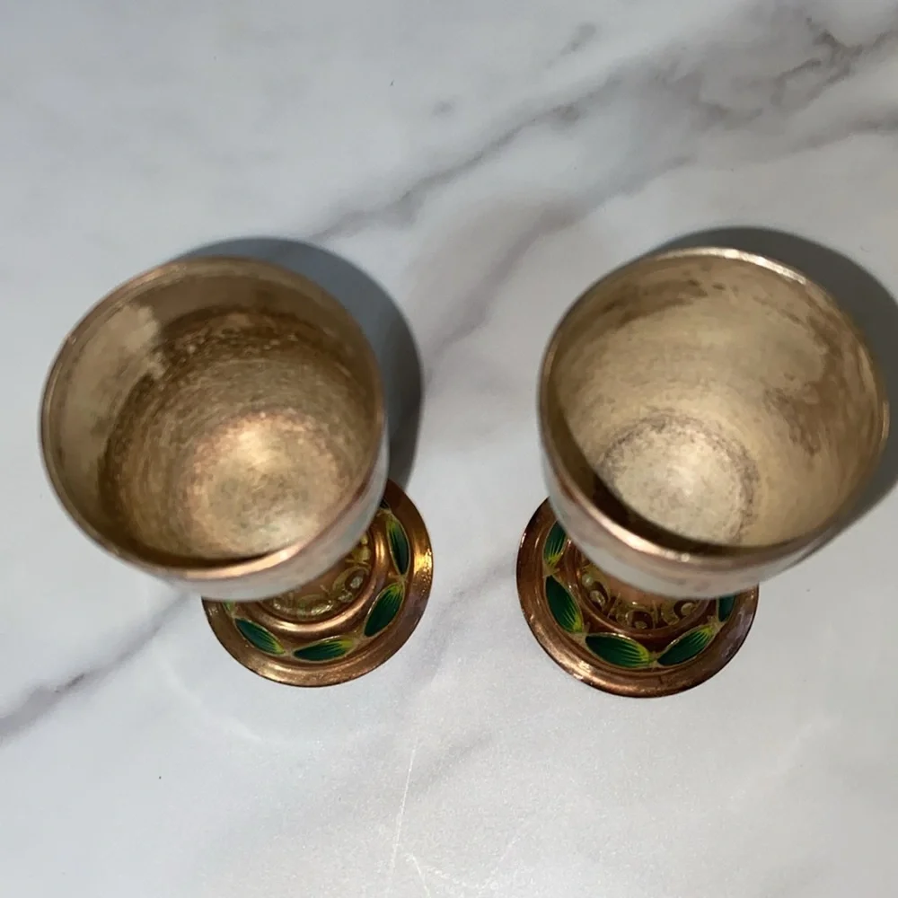 Shot Glasses 2Pcs Mini Copper Goblet Vintage Metal Wine Cup Retro Small Goblet